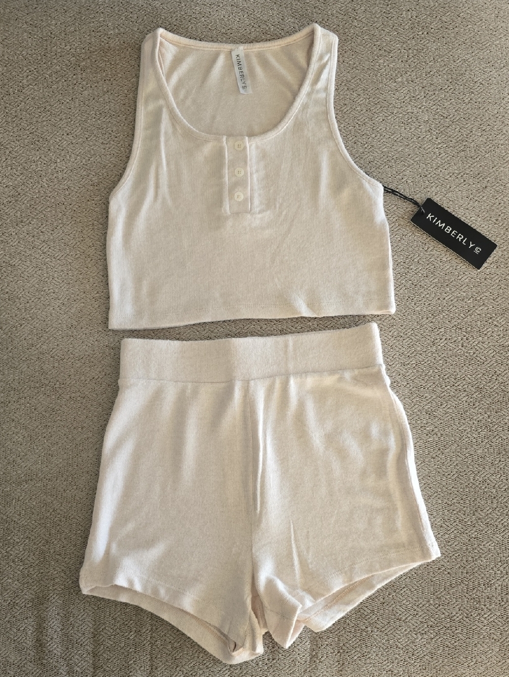 Kimberly C Beige Two Piece Crop Tank  Sleepwear Lounge Short Set - Size Small